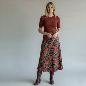 Vintage Pendleton Western Cowgirl Maxi Skirt Navy Red Paisley Size 12 NEW Tags